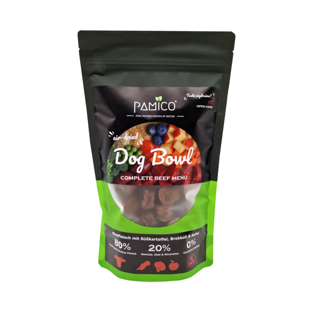 DOG BOWL 300g z wołowiną, słodkimi ziemniakami, brokułami i jabłkiem – sucha karma suszona na powietrzu